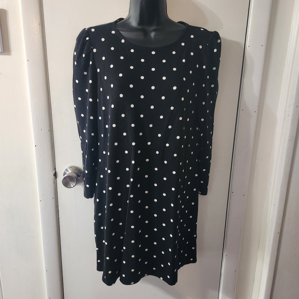 Old Navy Dress Woman's Size Large Black White Polkadot Long Sleeve Tunic - Picture 1 of 7
